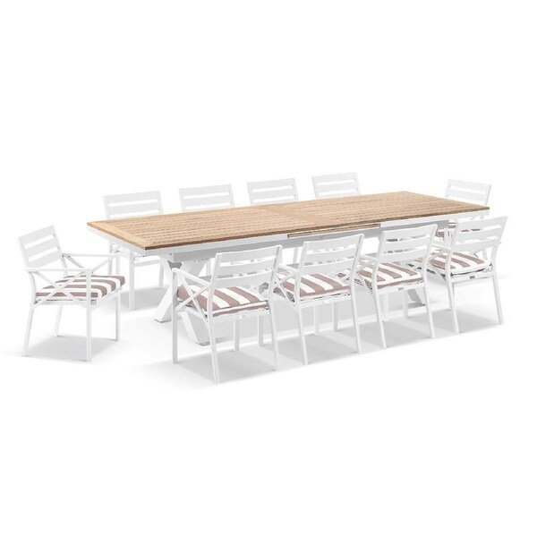 Austin Outdoor 3m - 3.8m Extension Teak and Aluminium Table with 12 Kansas Dining Chairs in Sunbrella - Outdoor Dining Settings