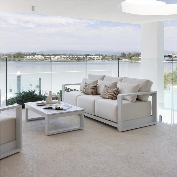 Whitehaven 3 Seater Outdoor Aluminium Lounge with Sunbrella Cushions - Outdoor Aluminium Lounges