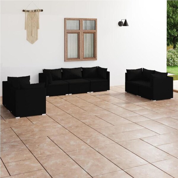 7 Piece Garden Lounge Set with Cushions Poly Rattan Black vidaXL