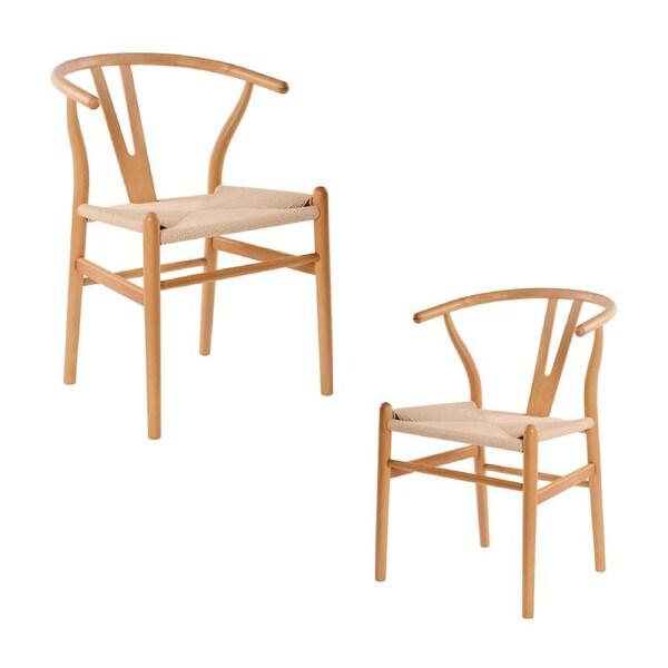 Ark Wishbone 2pc Set Dining Chair Replica Hans Wenger Beech Timber Wood Natural