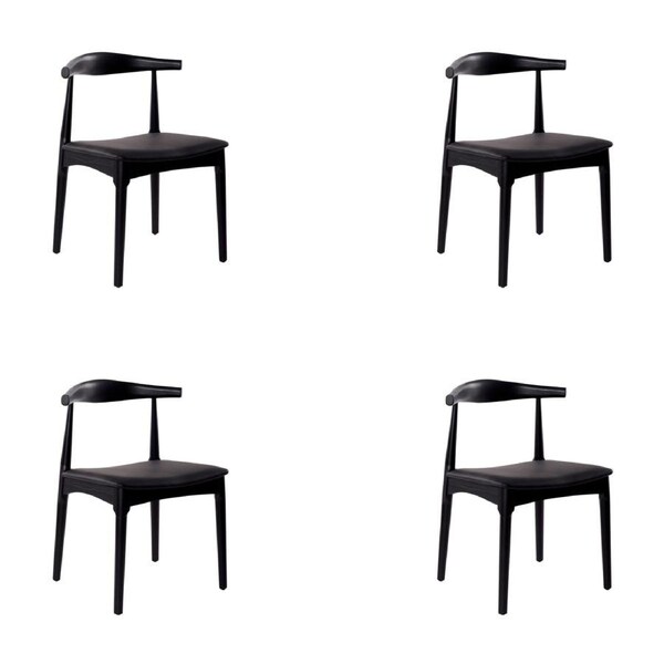 Henrik 4pc Set Dining Chair Replica Hans Wegner Elbow Solid Ash Timber Black