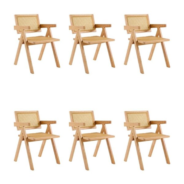 Korina Carver 6pc Set Dining Arm Chair Solid Timber Wood Rattan Wicker Natural