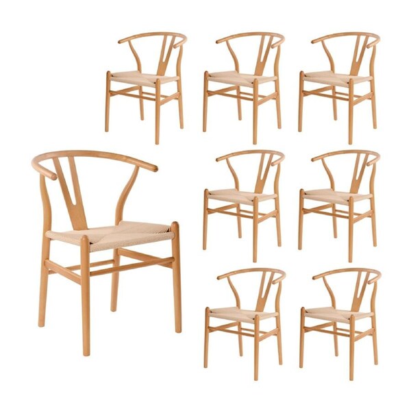 Ark Wishbone 8pc Set Dining Chair Replica Hans Wenger Beech Timber Wood Natural