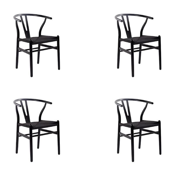 Ark Wishbone 4pc Set Dining Chair Replica Hans Wenger Beech Timber Wood Black
