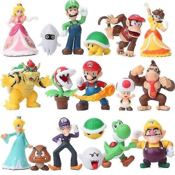 Super Mario Green Treasure Mushroom Peach Princess Luigi Donkey Kong Set Anime Action Figures Dolls Model Toys For Kids Gift