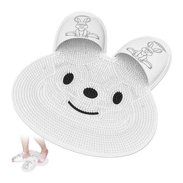 Catzon Shower Foot Scrubber Mat Rabbit-Shaped with Non-Slip Suction Cups-White