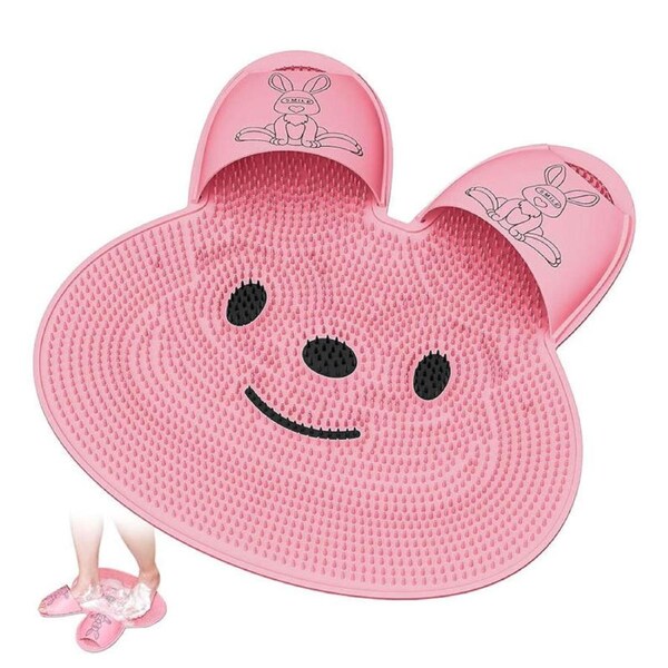 Catzon Shower Foot Scrubber Mat Rabbit-Shaped with Non-Slip Suction Cups-Pink