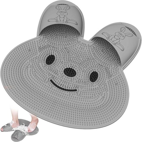 Catzon Shower Foot Scrubber Mat Rabbit-Shaped with Non-Slip Suction Cups-Grey