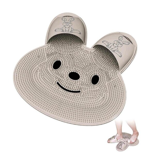 Catzon Shower Foot Scrubber Mat Rabbit-Shaped with Non-Slip Suction Cups-Khaki