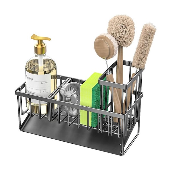 Catzon Sink Caddy Stainless Steel with Brush Holder for Kitchen Organization