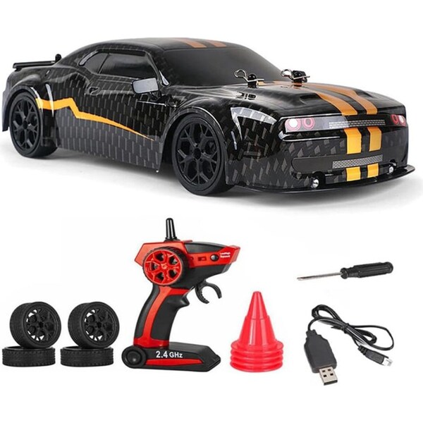 Catzon RC Drift Car 1/14 Scale 30KM/H with Lights + Drift Tires + Racing Tires-Black