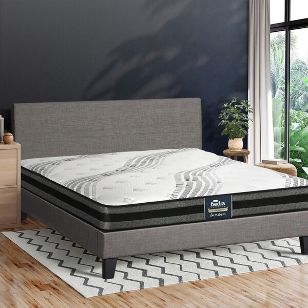 Oikiture Bed Frame with Double Size Mattress Set Grey Fabric