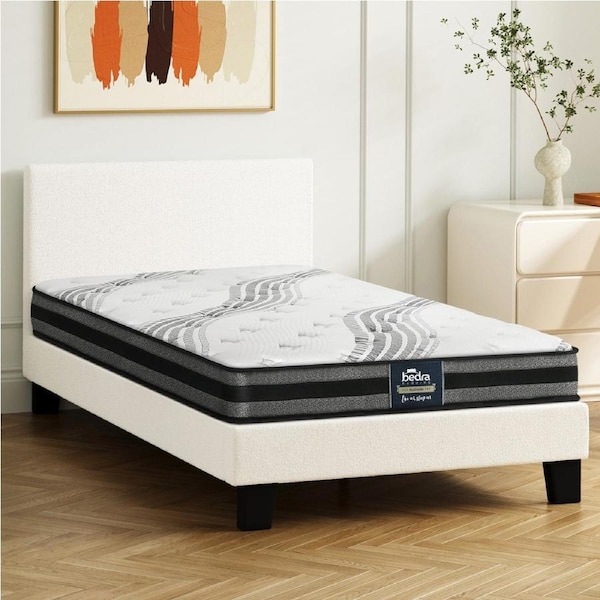 Oikiture Bed Frame with King Single Mattress Set Boucle Fabric VANK