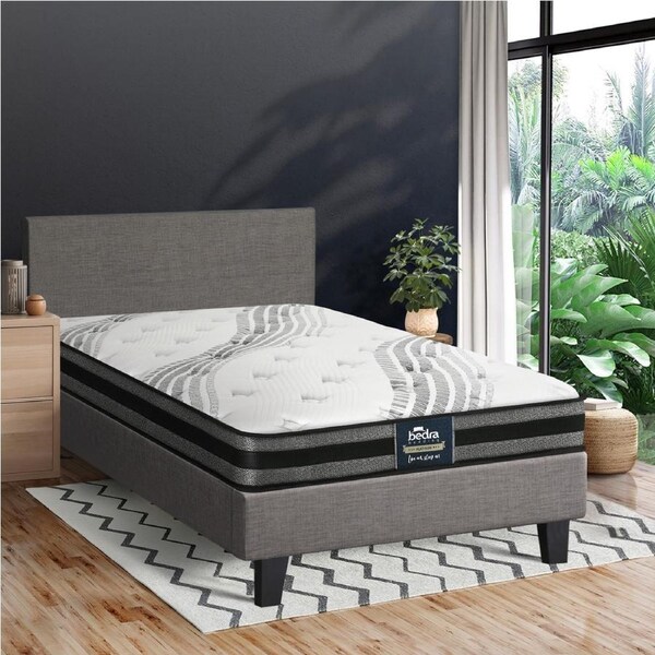 Oikiture Bed Frame with King Single Size Mattress Set Grey Fabric