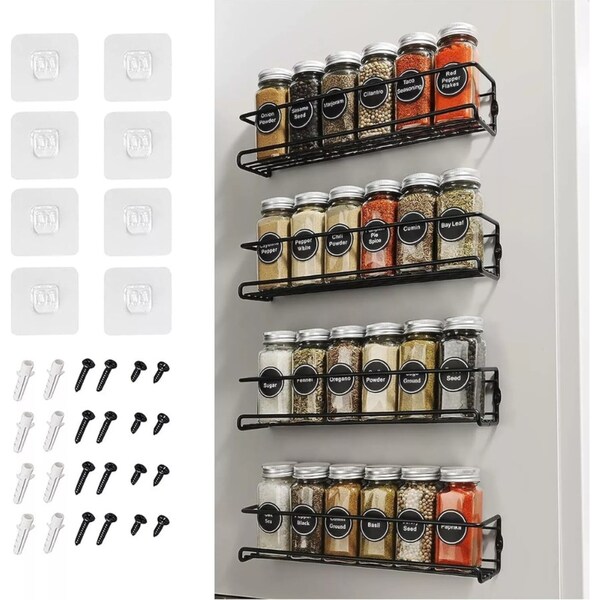 4PCS Kitchen Spice Rack Wall Mounted Shelves Can Storage Cabinet Organiser