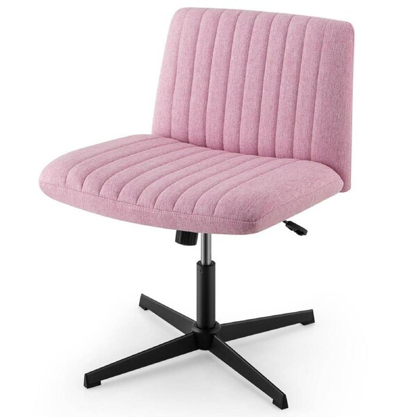 Costway Reclining Leisure Chair Swivel Desk Chair w/Cushion Computer Lounge Chair Pink
