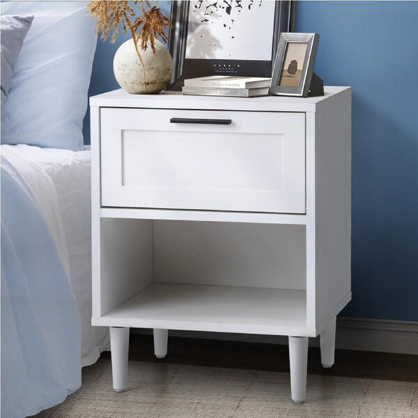 Oikiture Bedside Table Nightstand Side End Table Bedroom Storage Cabinet White