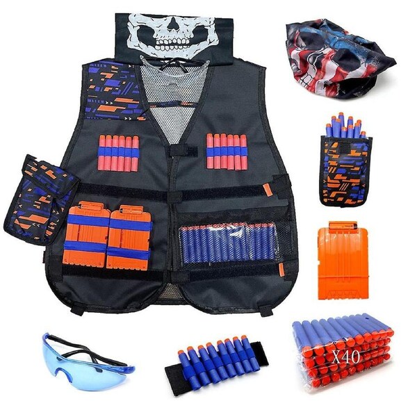 Kids Tactical Vest Adjustable Tactical Vest Jacket Kit For Toy Gun N-strike Elite Series With 40pcs Soft Foam Darts Bullets & Wrist Band
