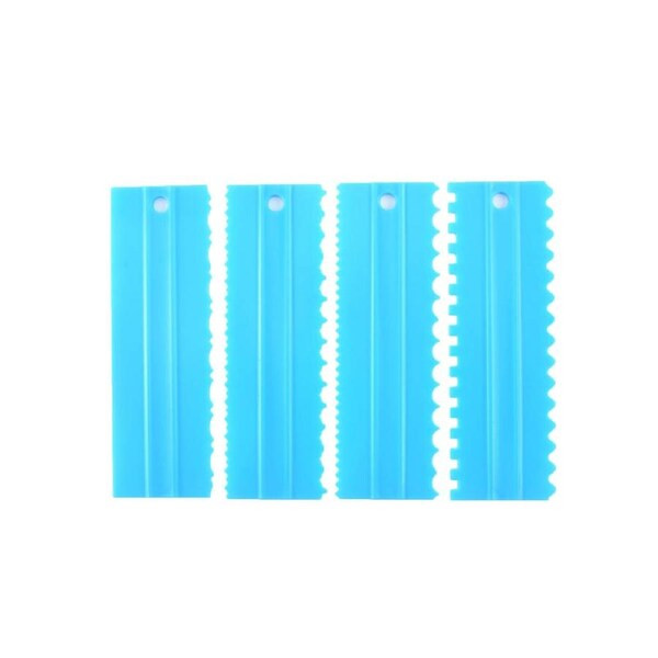 4pcs Cake Scrapers Food Grade High Durability PP Material Jagged Edged Cake Scrapers Butter Cream Spatulas Home Supplies Blue