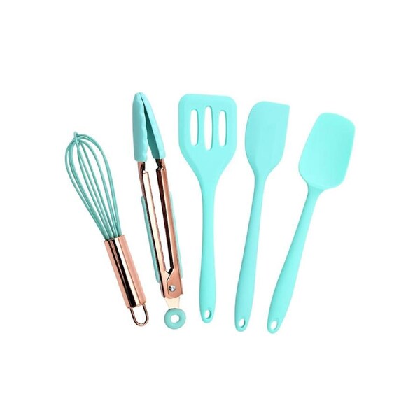 1 Set Non-stick Cooking Utensils Good Flexibility Silicone Egg-beater Spatula Spoon Set for Bakery Green