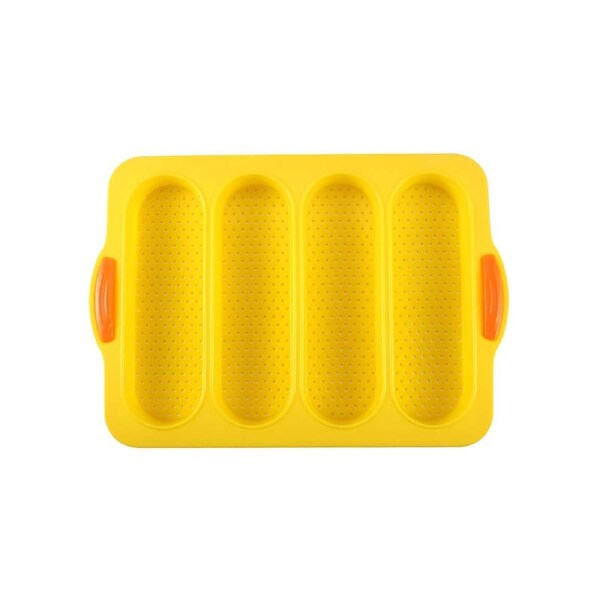 4 Grids Food Grade Baguette Baking Tray Silicone Anti-scalding Bread Baking Mold for Restaurant Yellow