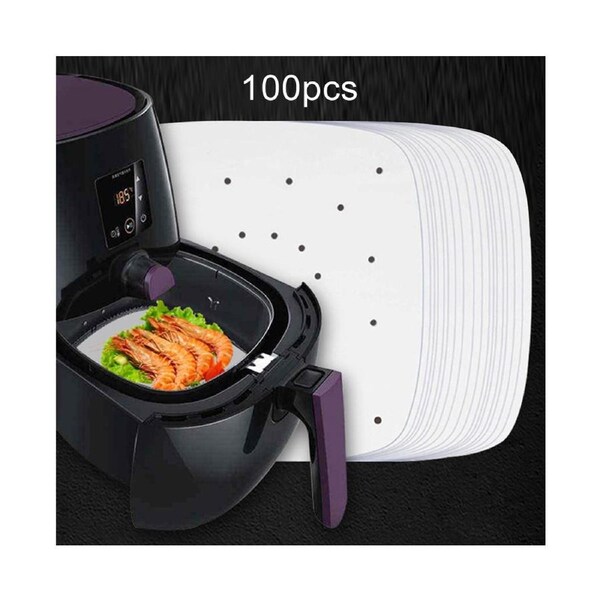 100Pcs Perforated Square Non-stick Air Frying Pan Pad Barbecue Paper Steam Mat White