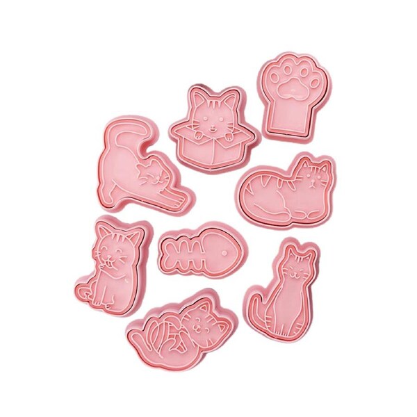 1 Set Cats Pattern Cookie Cutters Non-stick PP Celebration Birthday Biscuit Molds Kitchen Tools Pink