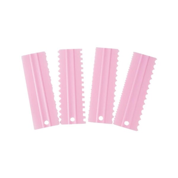4Pcs/Set Cake Scraper Set Non-slip Comfortable Grip Plastic Buttercream Cake Scraper Comb Baking Tool Pink