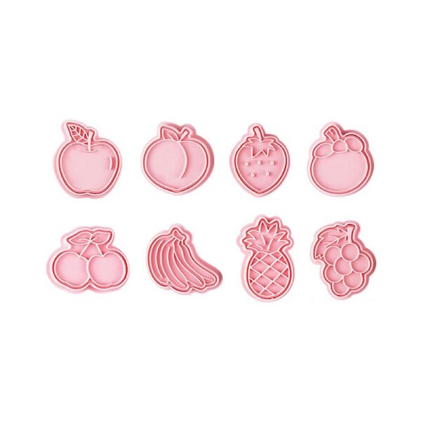8Pcs/Set Cookie Cutter Cute Anti-deform PP Creative Fruit Shape Cookie Mold for Kitchen Pink