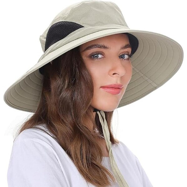 Unisex Sun Hat, Waterproof Wide Brim Bucket Hat Packable Boonie Hat for Fishing Hiking Gardening Safari Beach,Beige