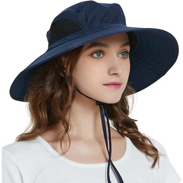 Unisex Sun Hat, Waterproof Wide Brim Bucket Hat Packable Boonie Hat for Fishing Hiking Gardening Safari Beach,Navy