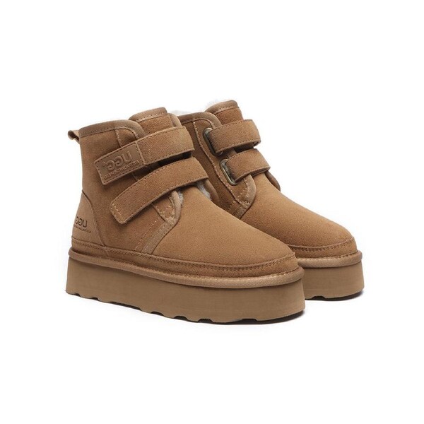 AUSTRALIAN SHEPHERD® UGG Boots Women Sheepskin Wool Hook and Loop Platform Vigour Chestnut / AU Ladies 9 / AU Men 7 / EU 40