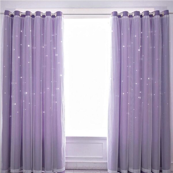 Nevenka 2 Panels Double Layer Stars Blackout Curtains for Bedroom Window-Purple 59W X 98L inch