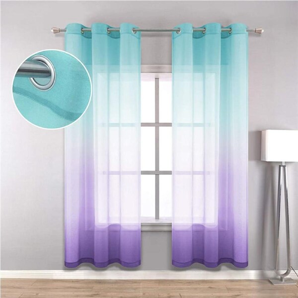 Nevenka 2 Panel Sheer Ombre Curtains Grommet Drapes for Girls Bedroom-CyanPurple 42W X 84L inch