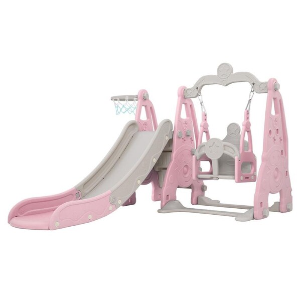 170cm Keezi Kids Slide and Swing Set Long Outdoor Playground Toys Basketball Hoop Pink