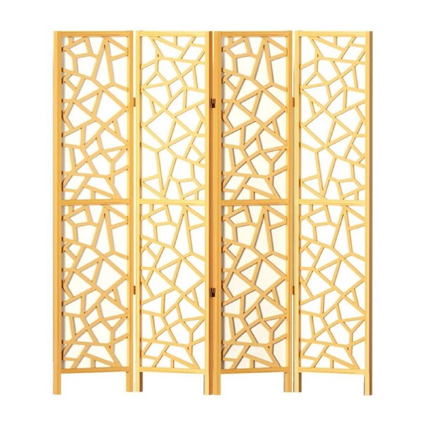 Artiss Clover Room Divider Screen Foldable Wooden Divider 3/4/6/8 Panel 4 Panel - Natural