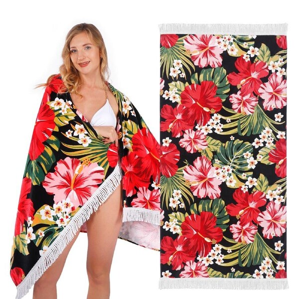 LINENOVA Cotton Beach Towel Swim Pool Towel- Water Absorbent,Ultra-Compact,Lightweight 86 x 163cm