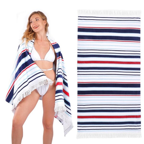 LINENOVA Cotton Beach Towel Swim Pool Towel- Water Absorbent,Ultra-Compact,Lightweight 86 x 163cm