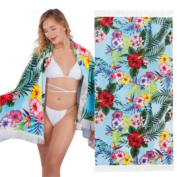 LINENOVA Cotton Beach Towel Swim Pool Towel- Water Absorbent,Ultra-Compact,Lightweight 86 x 163cm