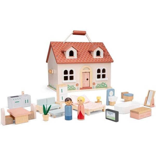 New Classic Toys Kids Mini Folding Wooden Doll House w/ Furniture Toy Set 3y+