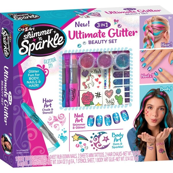 Shimmer 'n Sparkle Kids/Children 3in1 Ultimate Glitter Beauty Craft Kit Set 8y+