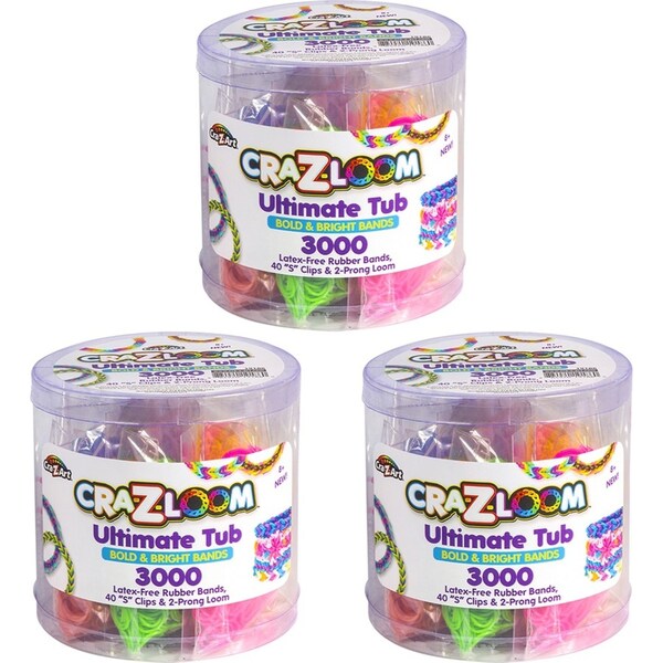 3x 3000pc Cra-Z-Art Kids/Children Rainbow Rubber Loom Bands Tub Craft Kit 8y+