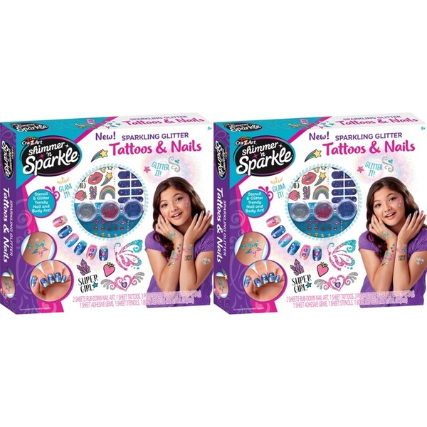 2x Shimmer 'n Sparkle Kids Ultimate Glitter Tattoos & Nails Fashion Kit 8y+