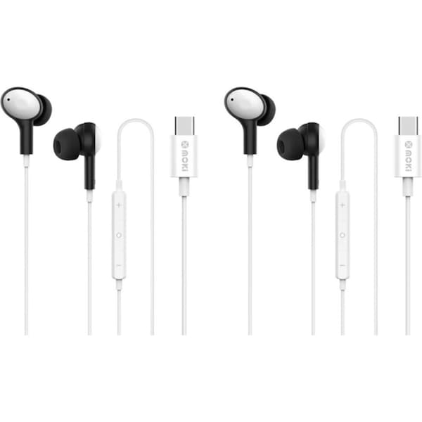 2x Moki Type-C Connect Earphones Inner Ear + Mic & Control Small & Lightweight