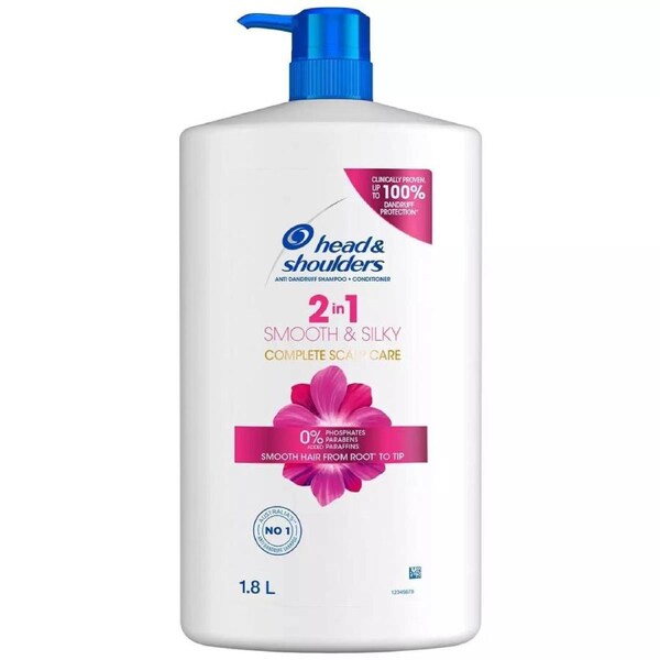 1.8L Head & Shoulders Smooth & Silky 2-in-1 Shampoo + Conditioner Anti Dandruff