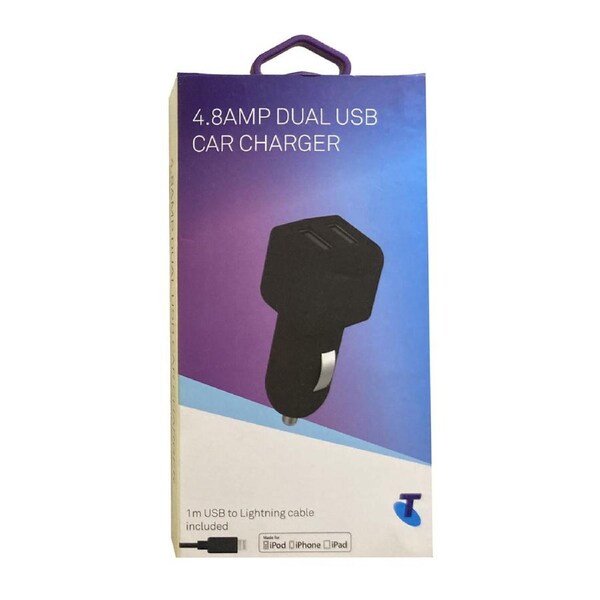 Telstra Dual USB Car Charger 4.8AMP 9 Pin