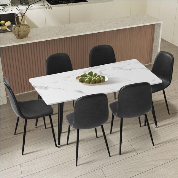 Oikiture 120cm Rectangle Dining Table with 6PCS Dining Chairs PU Grey
