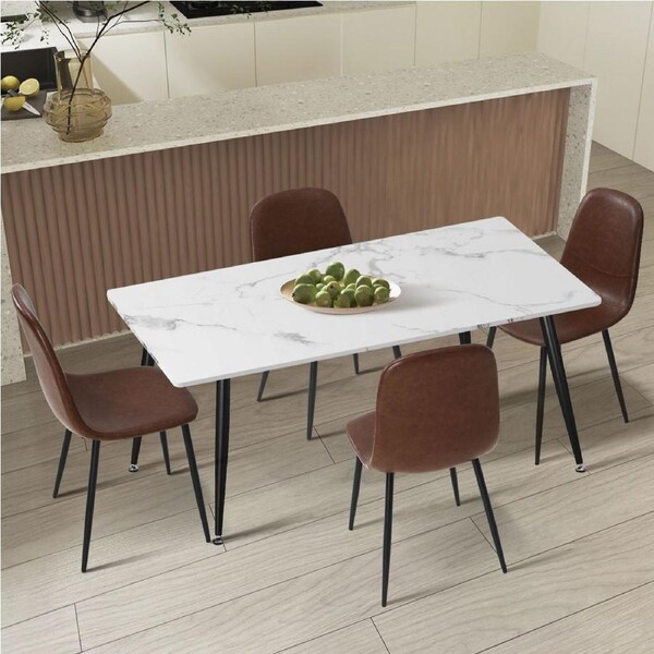 Oikiture 120cm Rectangle Dining Table with 4PCS Dining Chairs PU Brown