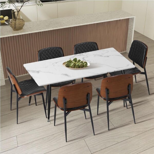 Oikiture 120cm Rectangle Dining Table with 6PCS Dining Chairs PU Black