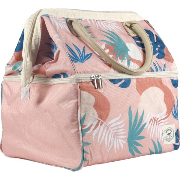 Good Vibes Premium Insulated Picnic Cool Bag Blush Palm Print 40x35x26cm